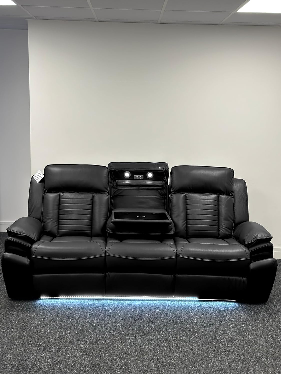 MNS Savilla Leather Electric Recliners Sofa With Cupholders – 3+2 Seater Sofa Set – Black