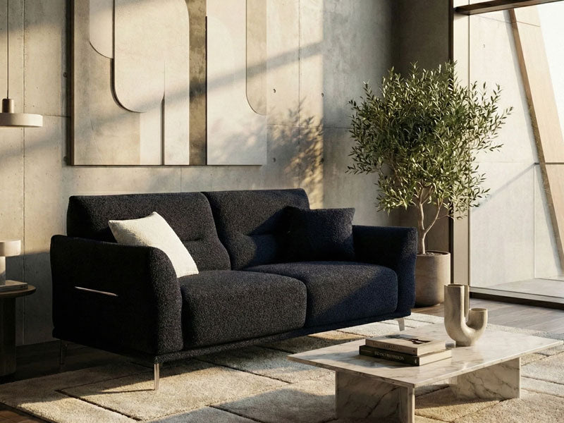 MNS Aluxo Albany Range Sofa in Midnight Black Lux Boucle Fabric - Deep Cushion Comfort