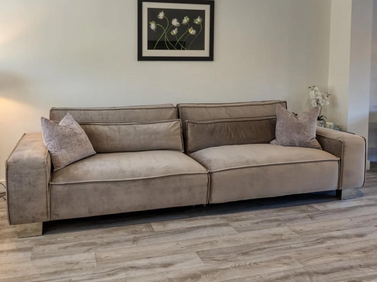  Sloane Luxury 3 Seater Sofa in Beige Plush Velvet