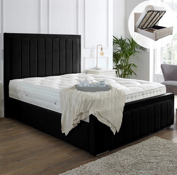 Milan Bed With Super Orthopedic Mattress and 54" Headboard - Black Plush Velvet