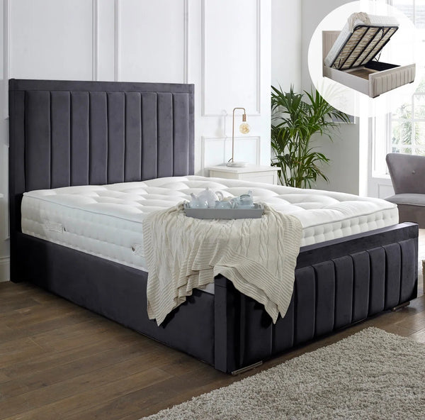 Milan Bed With Mattress and 54" Headboard - Grey Plush Velvet