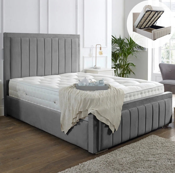 Milan Bed With Mattress and 54" Headboard - Silver Plush Velvet