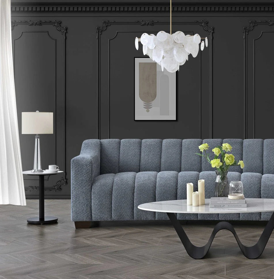 MNS Aluxo Astoria 3 Seater Sofa in Iron Blue Boucle - Deep Channel Stitched Design