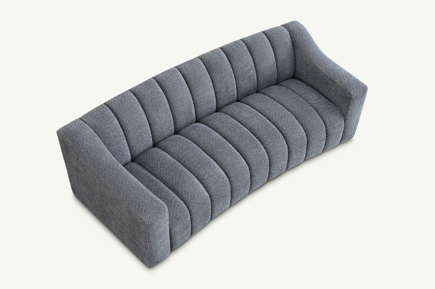 MNS Aluxo Astoria 3 Seater Sofa in Iron Blue Boucle - Deep Channel Stitched Design