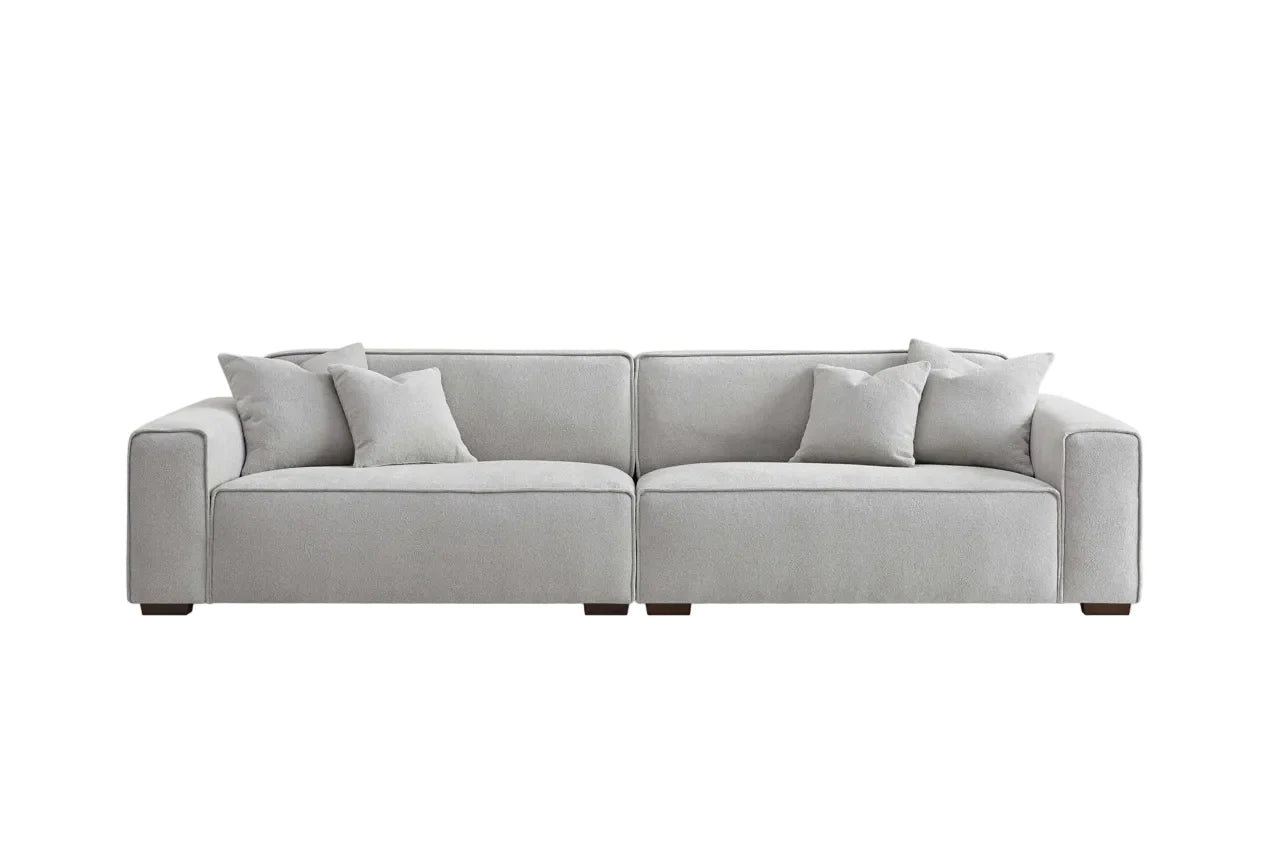 MNS Aluxo Dakota 3 Seater Sofa – Pebble Grey Boucle, Feather-Filled - Armchair, Footstool