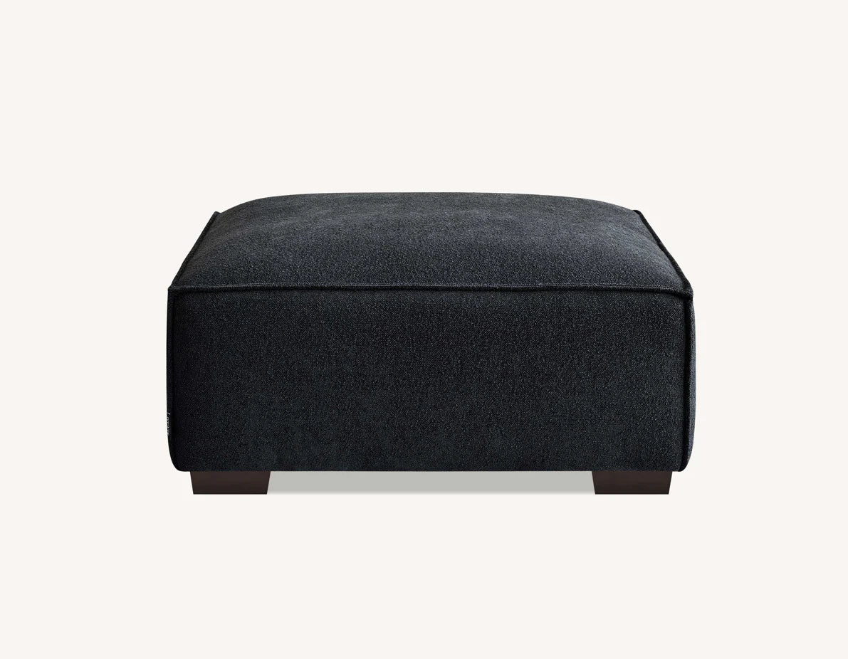 MNS Aluxo Dakota 3 Seater Sofa – Midnight Black Boucle, Feather-Filled - Armchair, Footstool