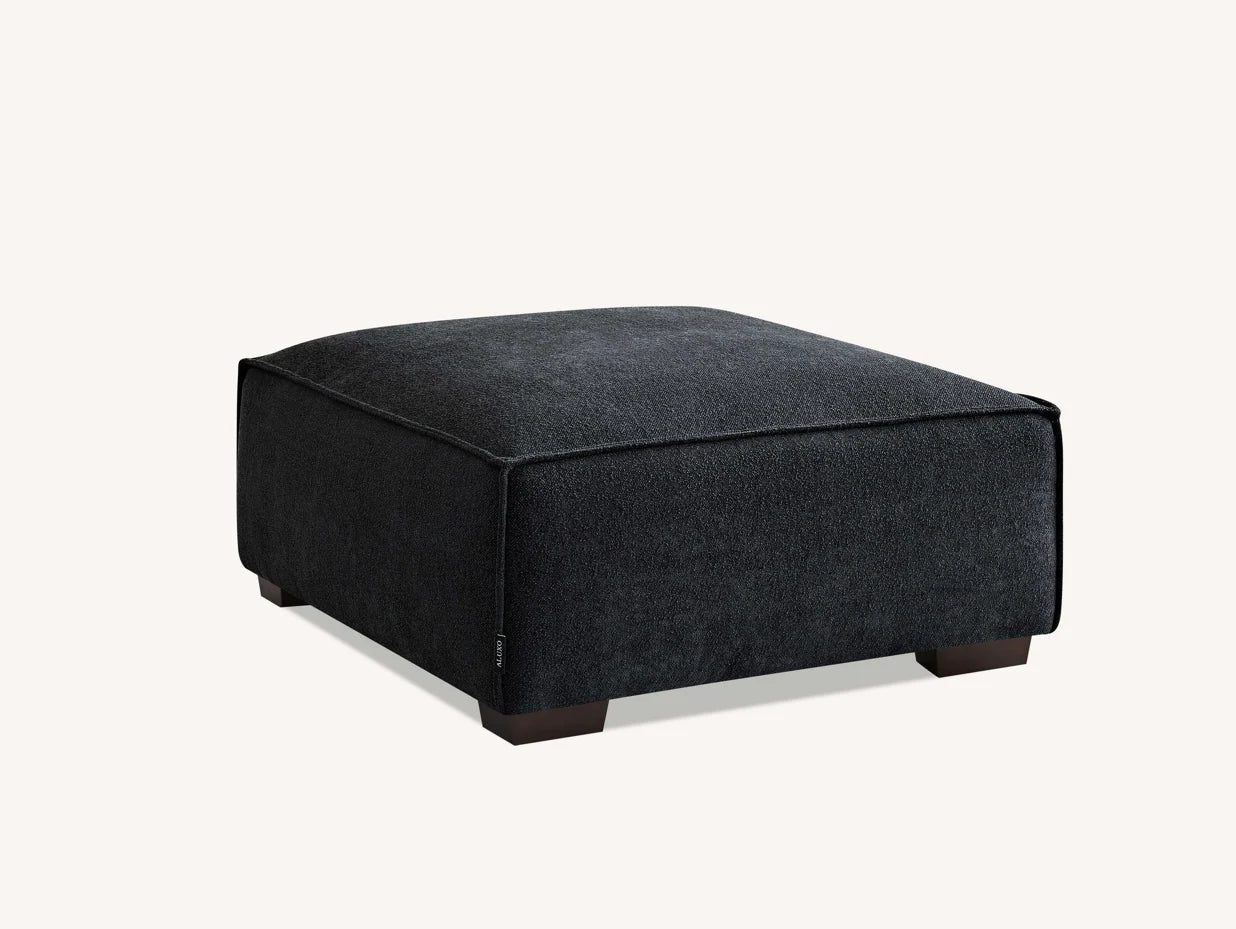 MNS Aluxo Dakota 3 Seater Sofa – Midnight Black Boucle, Feather-Filled - Armchair, Footstool