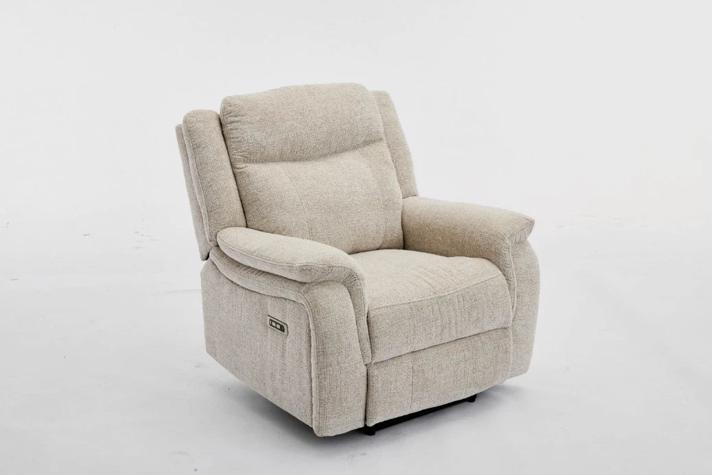 MNS Siyara Fabric Electric Recliners Arm Chair Beige & Grey ,USB Ports, Type C Ports