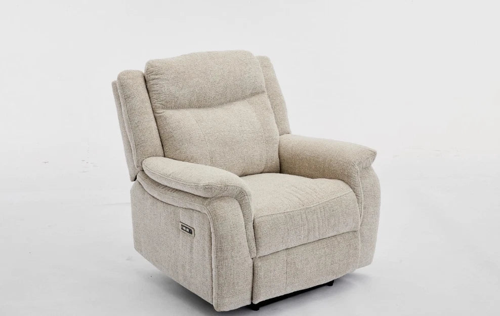 MNS Siyara Fabric Electric Recliners Arm Chair Beige & Grey ,USB Ports, Type C Ports
