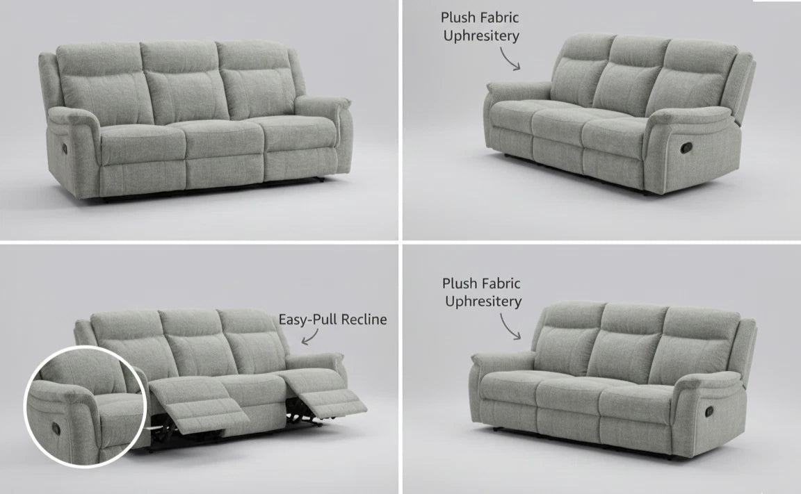 MNS Siyara Fabric Recliner Sofa Set 3+2 Seater - 3 and 2 Seater Manual Recliner Sofa