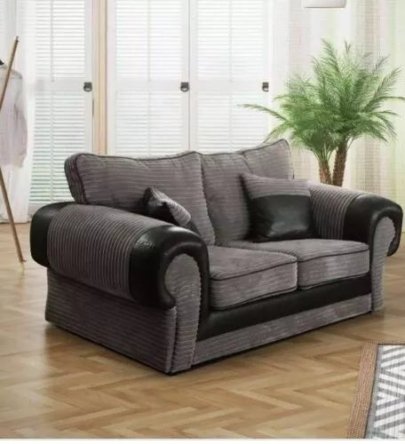 Tango Jumbo Cord Corner Sofa Fabric Grey Black / Brown Fabric 2 / 3 seater sofa