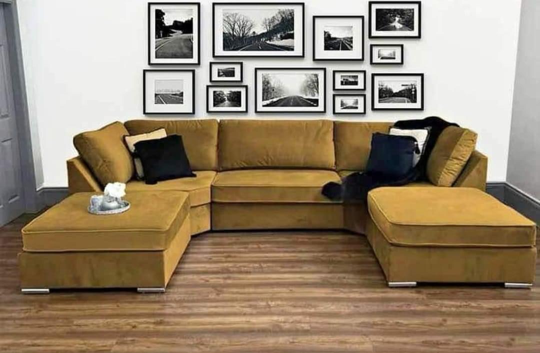 U Shape Sofa  - Gold Plush- FullBack | New Sofa Large Luxury Style 2024