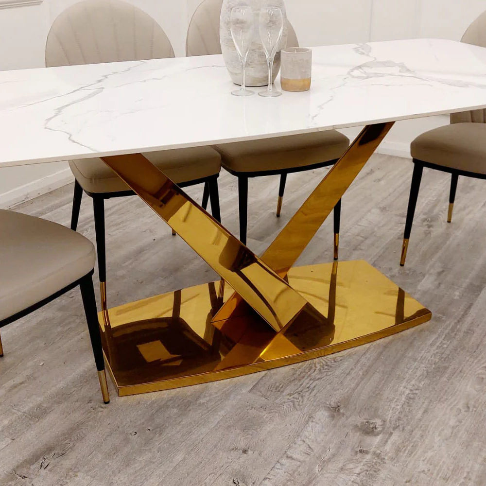 MNS Valeo Gold 1.8 Dining Table with Polar White Sintered Stone Top