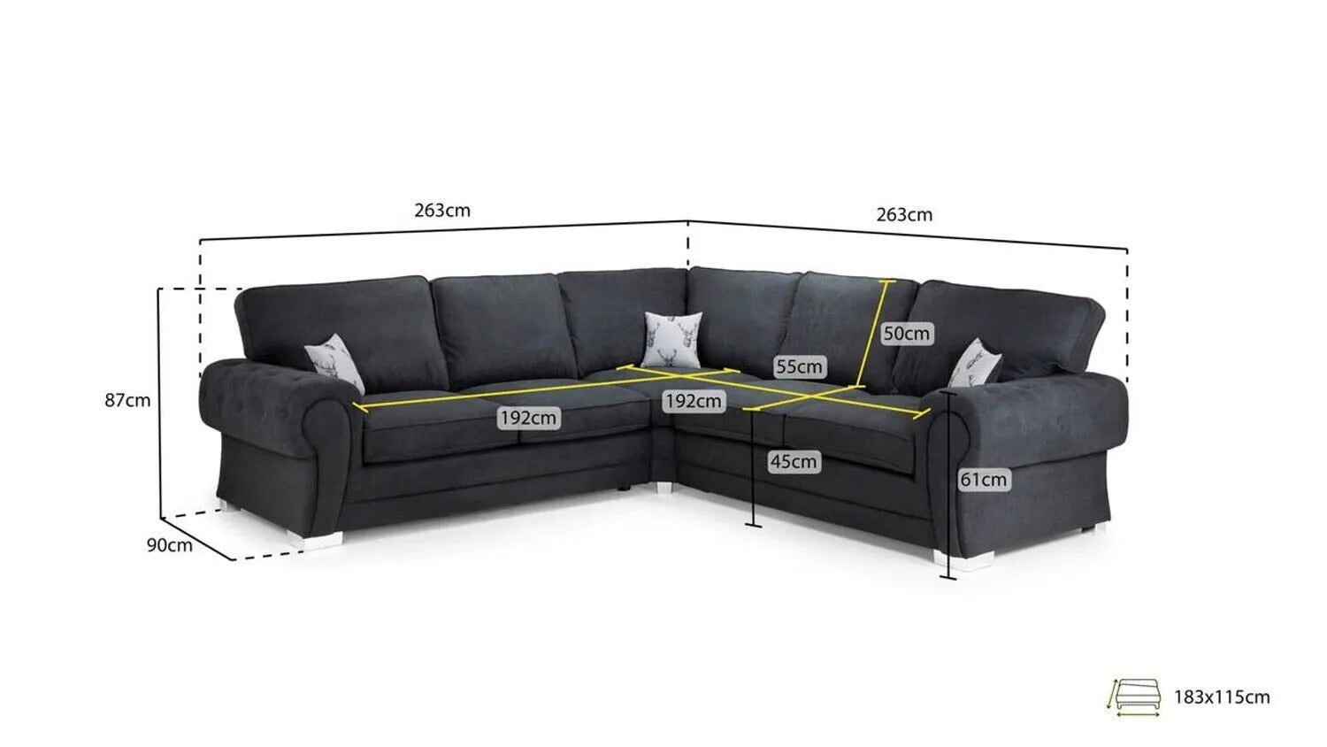 VERONA CORNER SOFA FULL BACK SET NEPAL BLACK / FOOTSTOOL /ARMCHAIR CHAIR