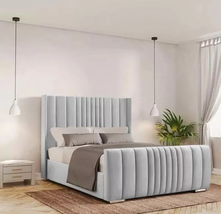 Manhattan Wing Panel plush velvet upholstered bed frame