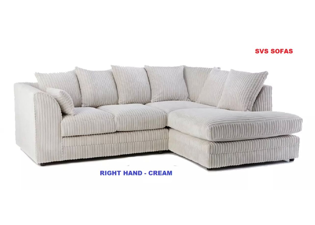 Dylan Jumbo Cord Fabric Corner Sofa with Cushions Available In Cream Colours 3+2 OR L shape