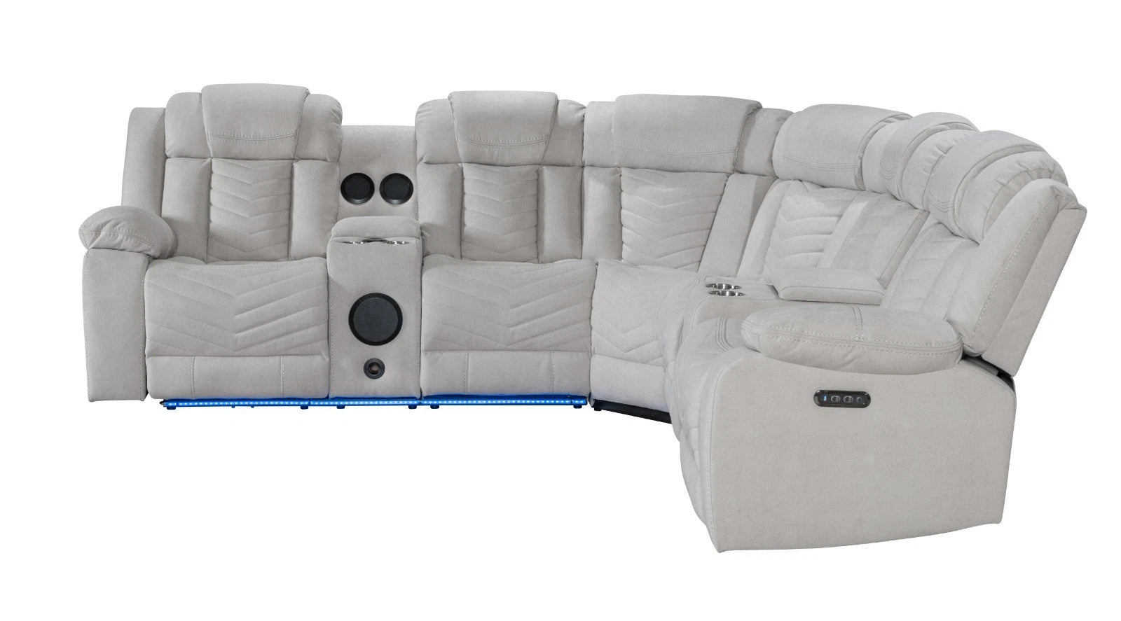 MNS Zeus Fabric Electric Recliner Corner Sofa With Cup holders Grey/Bluetooth/USB
