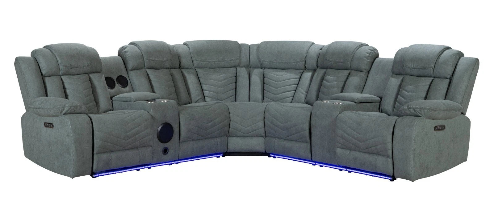 MNS Zeus Fabric Electric Recliner Corner Sofa With Cupholder Dark Grey/Bluetooth/USB