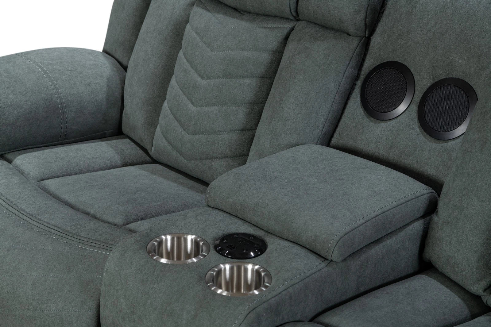 MNS Zeus Fabric Electric Recliner Corner Sofa With Cupholder Dark Grey/Bluetooth/USB