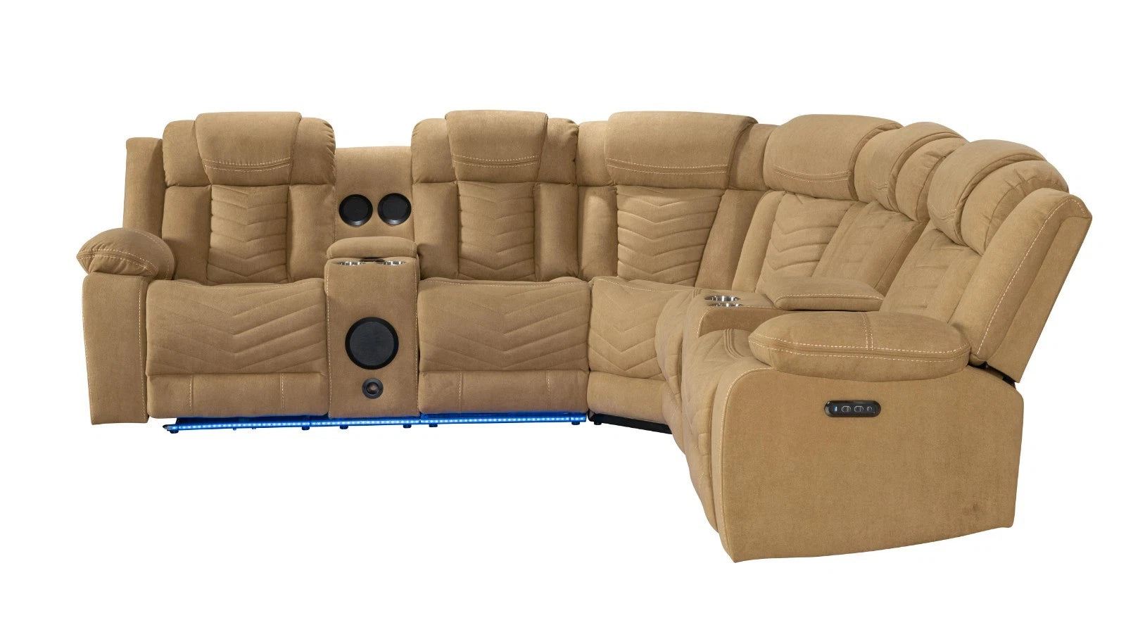 MNS Zeus Fabric Electric Recliner Corner Sofa With Cupholder Beige/Bluetooth/USB