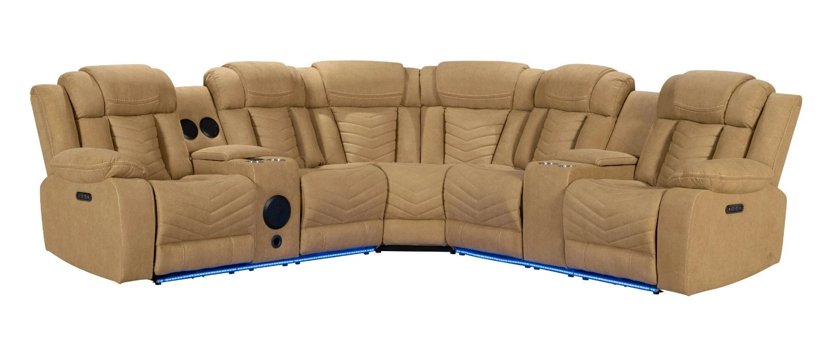 MNS Zeus Fabric Electric Recliner Corner Sofa With Cupholder Beige/Bluetooth/USB