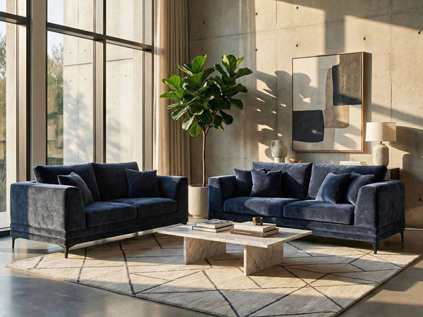 MNS Aluxo Lenox Sofa Range in Aegean Blue Velvet - 3 Seaters & 2 Seaters Sofa