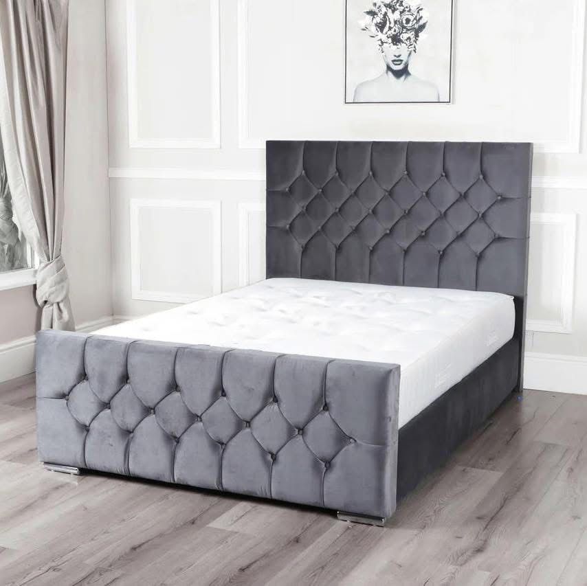 Chesterfield Velvet Divan Bed Set - Headboard, Footboard & Mattress