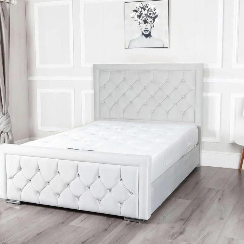 Chesterfield Velvet Divan Bed Set - Headboard, Footboard & Mattress