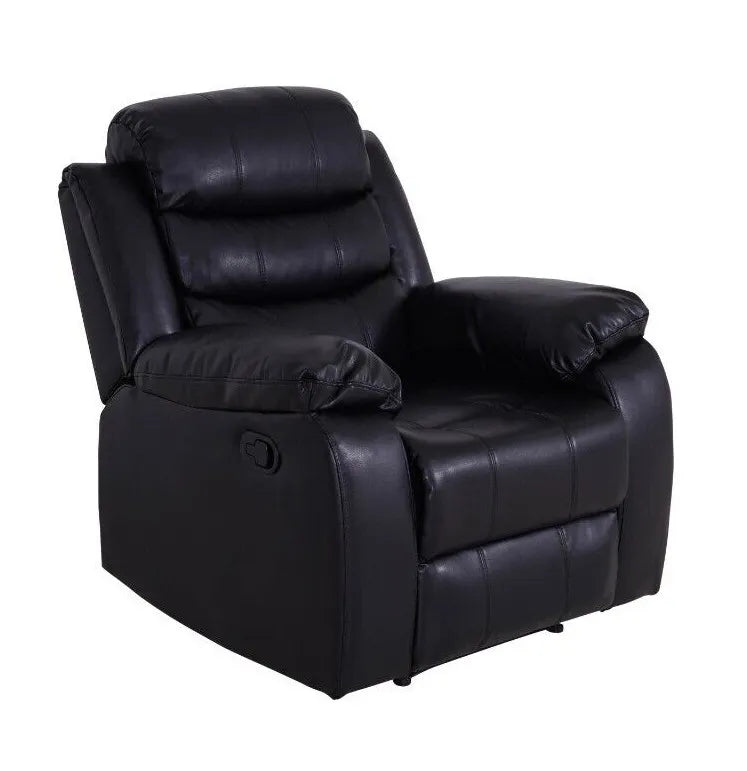 NEW Roma 3 Seater 2 Seater and Armchair Black Leather Recliner Sofa