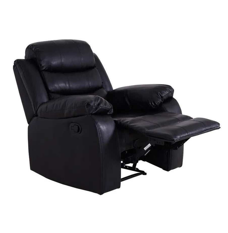 NEW Roma 3 Seater 2 Seater and Armchair Black Leather Recliner Sofa