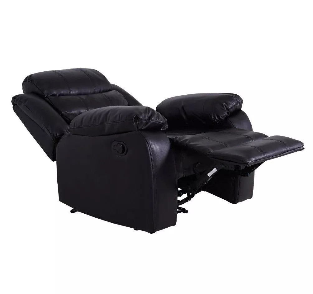 NEW Roma 3 Seater 2 Seater and Armchair Black Leather Recliner Sofa