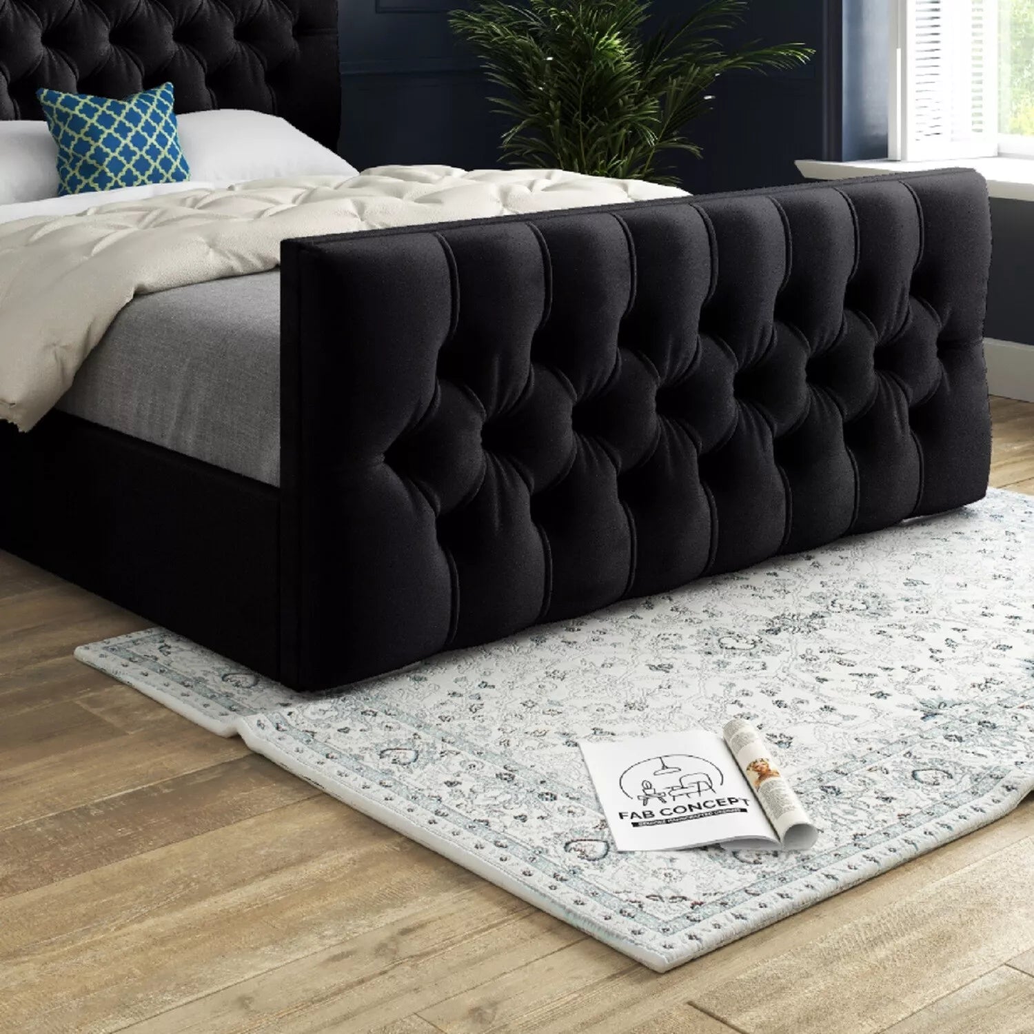 Chesterfield Upholstered Bed Frame Crushed&Plush Velvet Ottoman Bed 4ft6,5ft,6ft