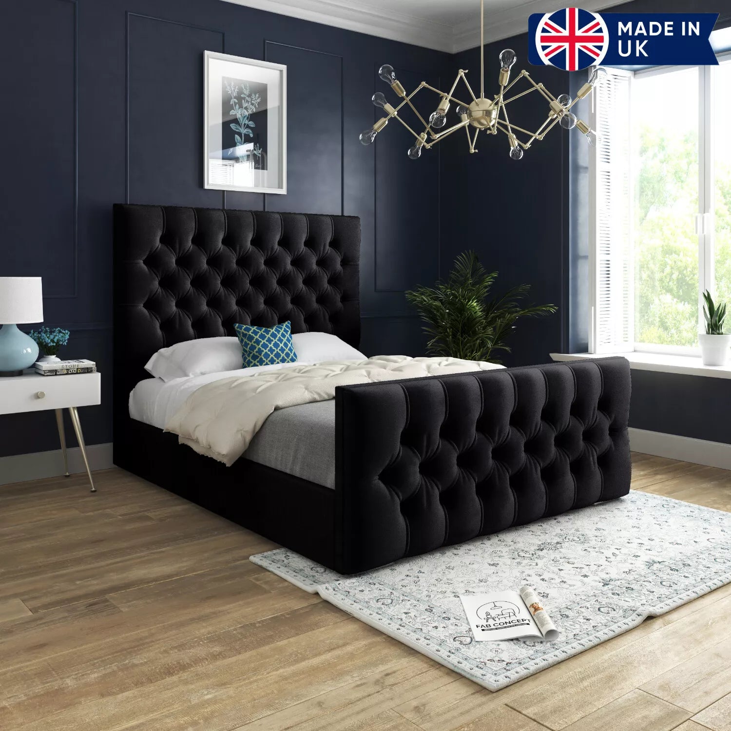 Chesterfield Upholstered Velvet Ottoman Bed