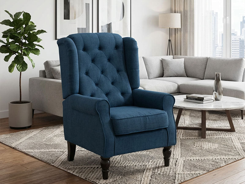 Althorpe Wing Back Recliner Chair Fabric Button Fireside Occasional Armchair