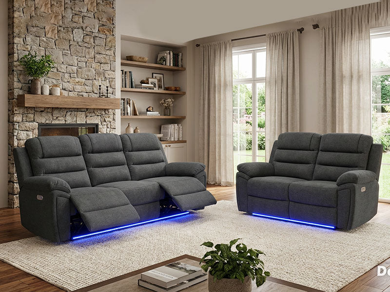 MNS Venice Fabric Electric Recliner Sofa Grey - 3+2 Seater Fabric Sofa