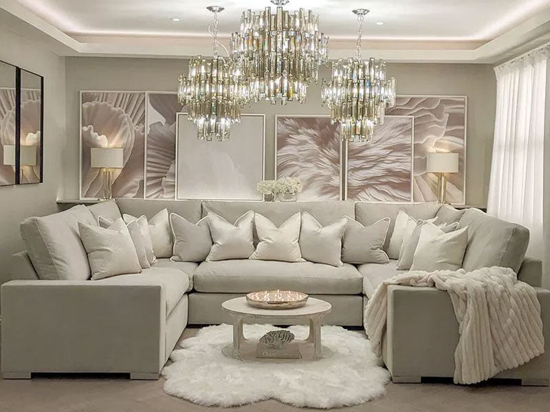 U Shape Sofa - Cinema U Shape Sofa Luxury XL Corner Chaise Sofa - Cream Truffle