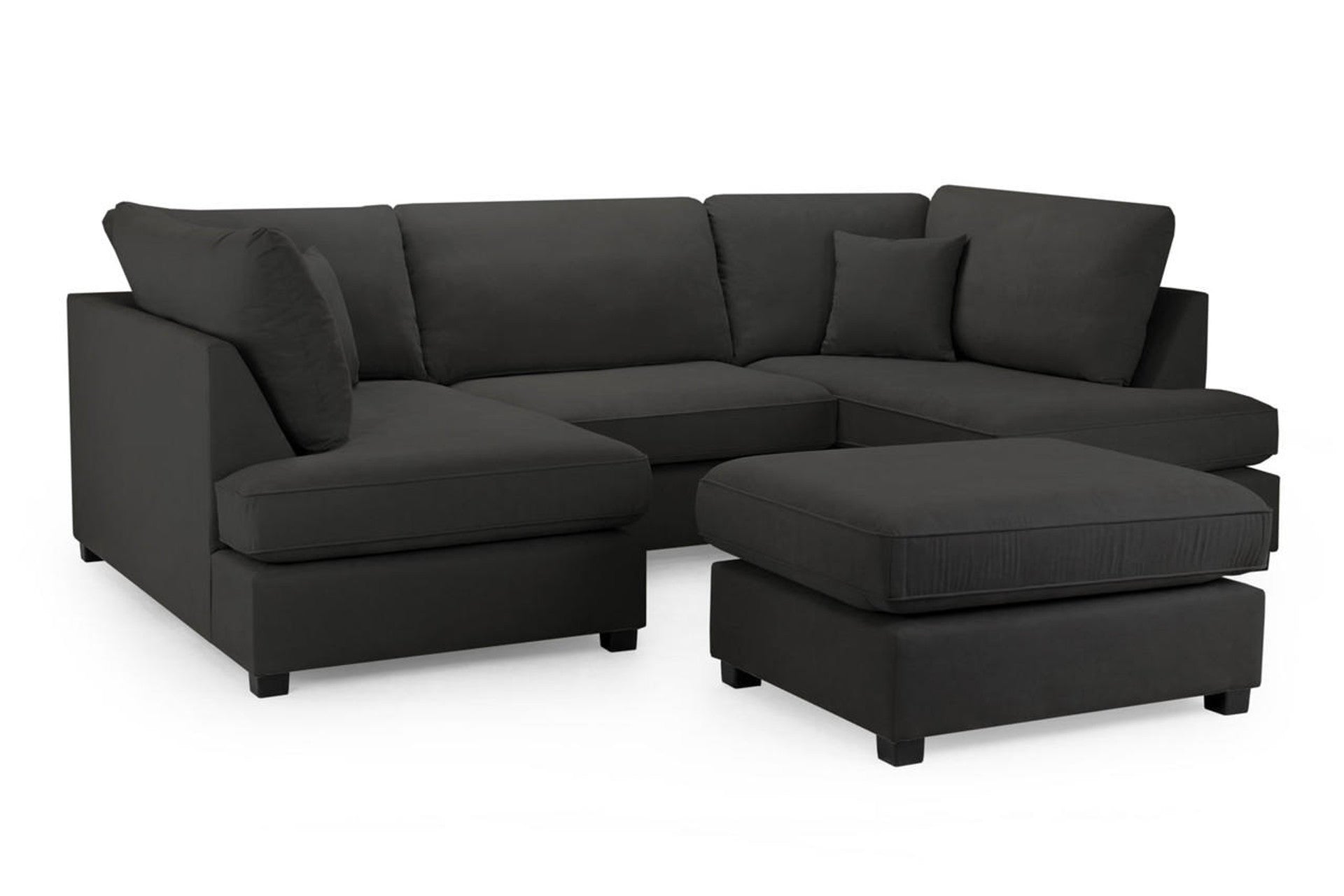 Carnaby Black U Shape Corner Sofa Black Kensington Fabric Including Footstool