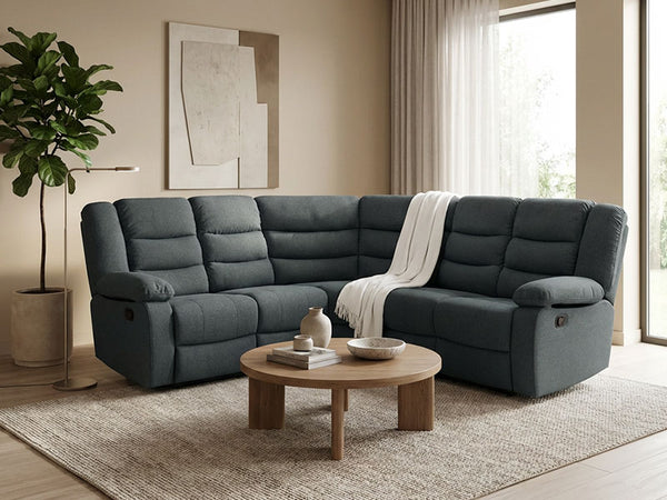 MNS Fabric Recliner Sofa Grey Manual Recliner Double Corner