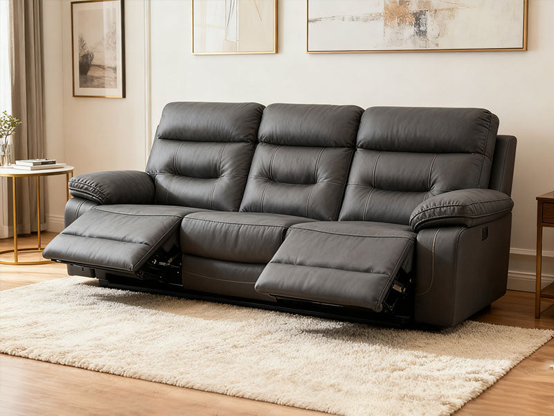 MNS Lyon Fabric Recliner Sofa, 3 Seater Manual Recliner Sofa (Grey,Black)