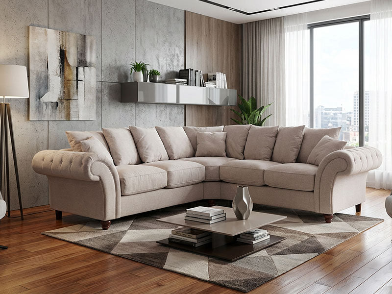 Maryland Chester Arms Sofa in Plush Velvet Fabric - Cream