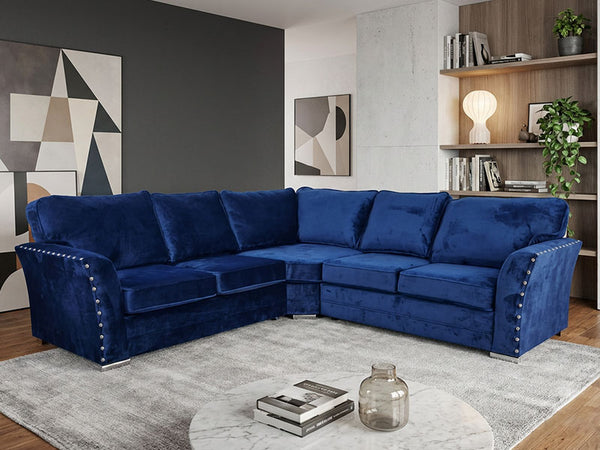 Blueberry Plush Velvet Corner Sofa, 3 Seater, 2 Seater Sofa in Velvet Fabric