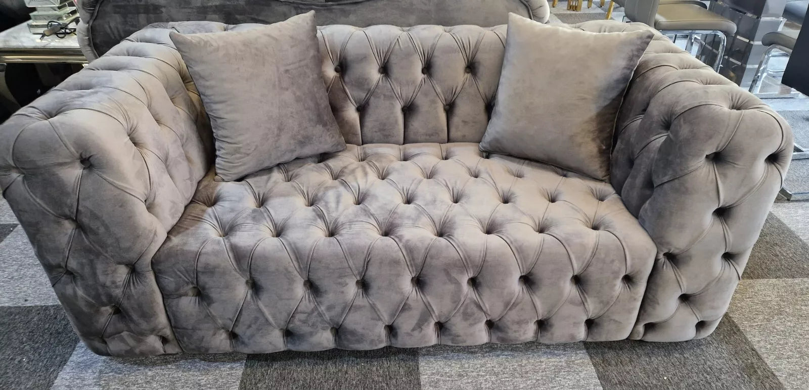 Zidane 3 + 2 Grey Chesterfield Design Sofa Set