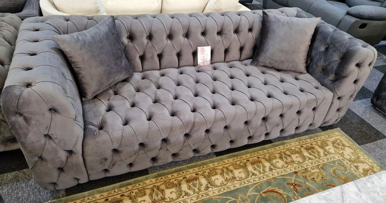 Zidane 3 + 2 Grey Chesterfield Design Sofa Set