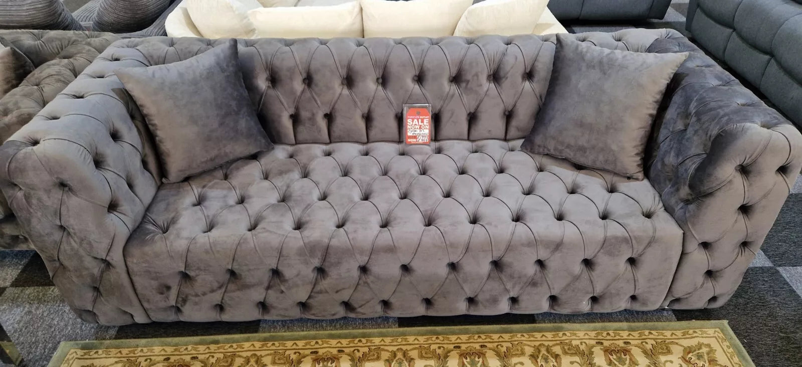 Zidane 3 + 2 Grey Chesterfield Design Sofa Set