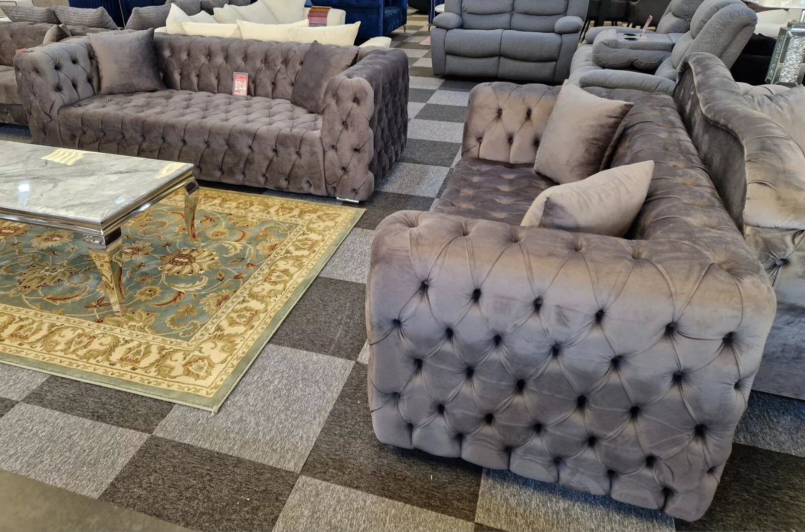 Zidane 3 + 2 Grey Chesterfield Design Sofa Set