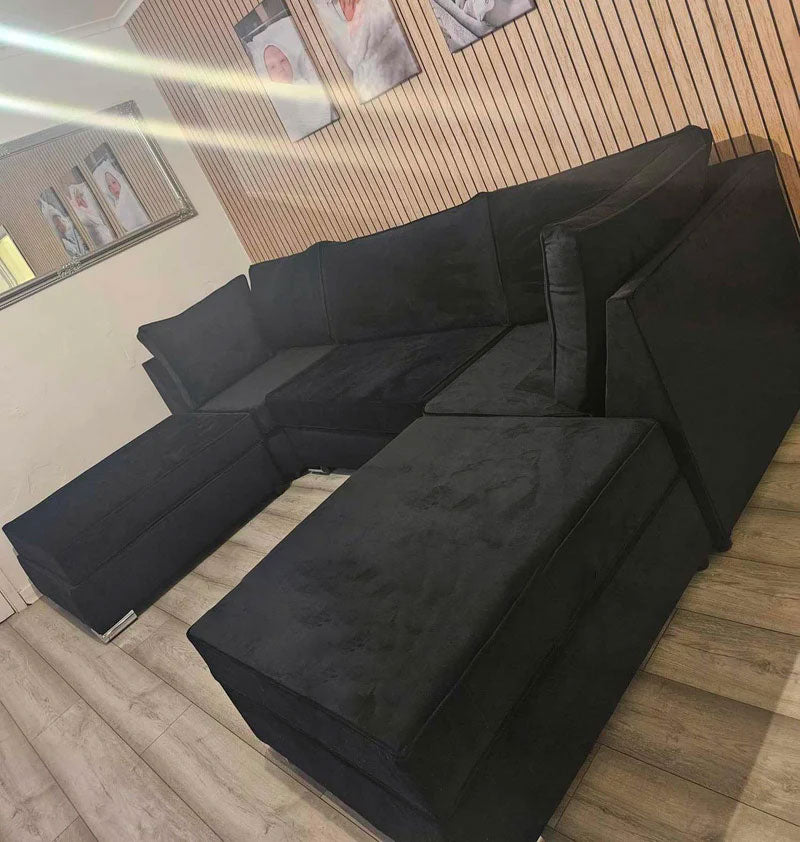 U Shape Sofa - Cinema U Shape Sofa Luxury XL Corner Chaise Sofa With Large Stool