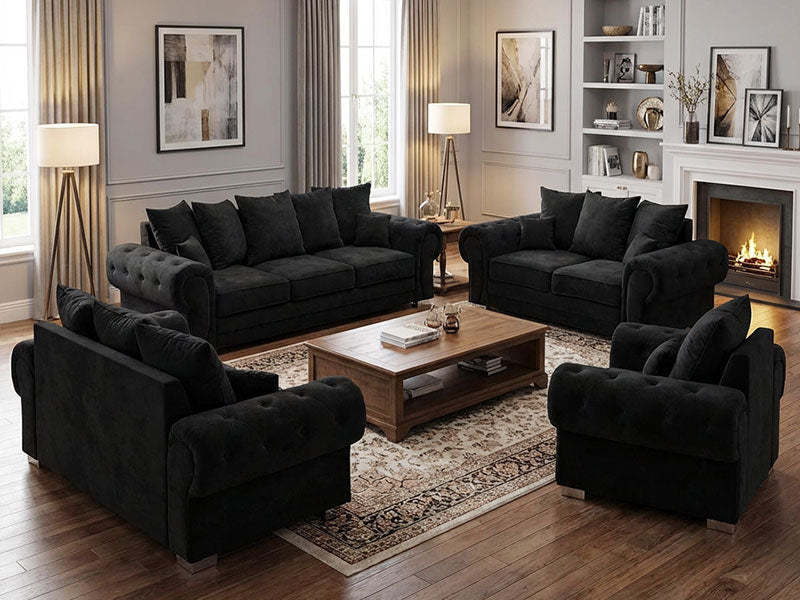 Verona Scatter Back Corner Sofa - Soft Chenille Fabric Sofa - Black