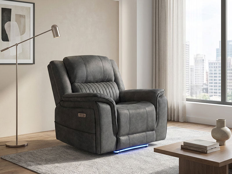 MNS Geneva Pro Fabric Electric Recliner Sofa 1 Seater,wireless Charging ,USB,LED