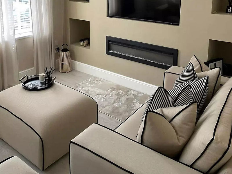 Sloane 3 Seater Sofa, Armchair and Footstool Set - Custom Contrast Piping - Cream
