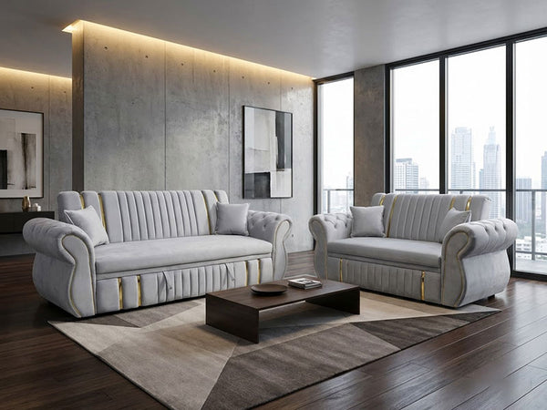 Turkish Style Sofa Bed With Storage Plush Chesterfield Arms Ottoman Settee - Blue